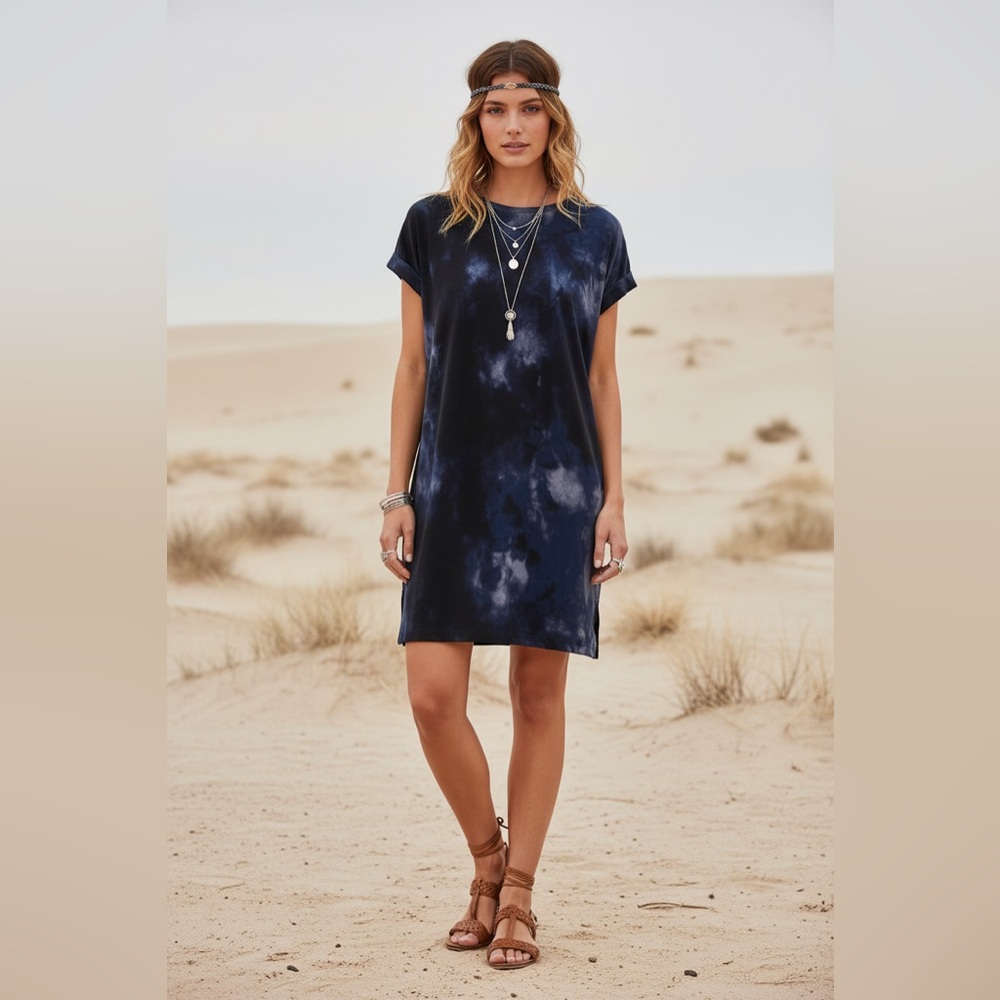 LuLaRoe Chelsea T Shirt Dress • Crêpe Moss Fabric • Step Hemline • Tie Dye Look